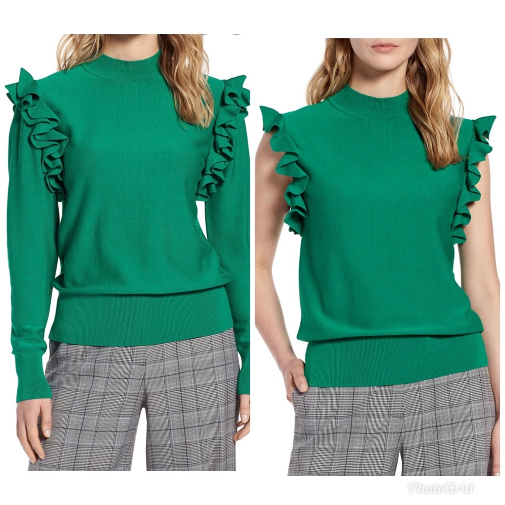 Halogen Detachable Sleeve Mock Neck Sweater Top H1